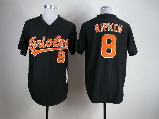 Men Baltimore Orioles 8 Cal Ripken Black Throwback MLB Jerseys